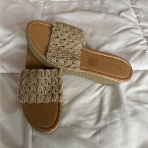 Beige Woven Slide Sandals